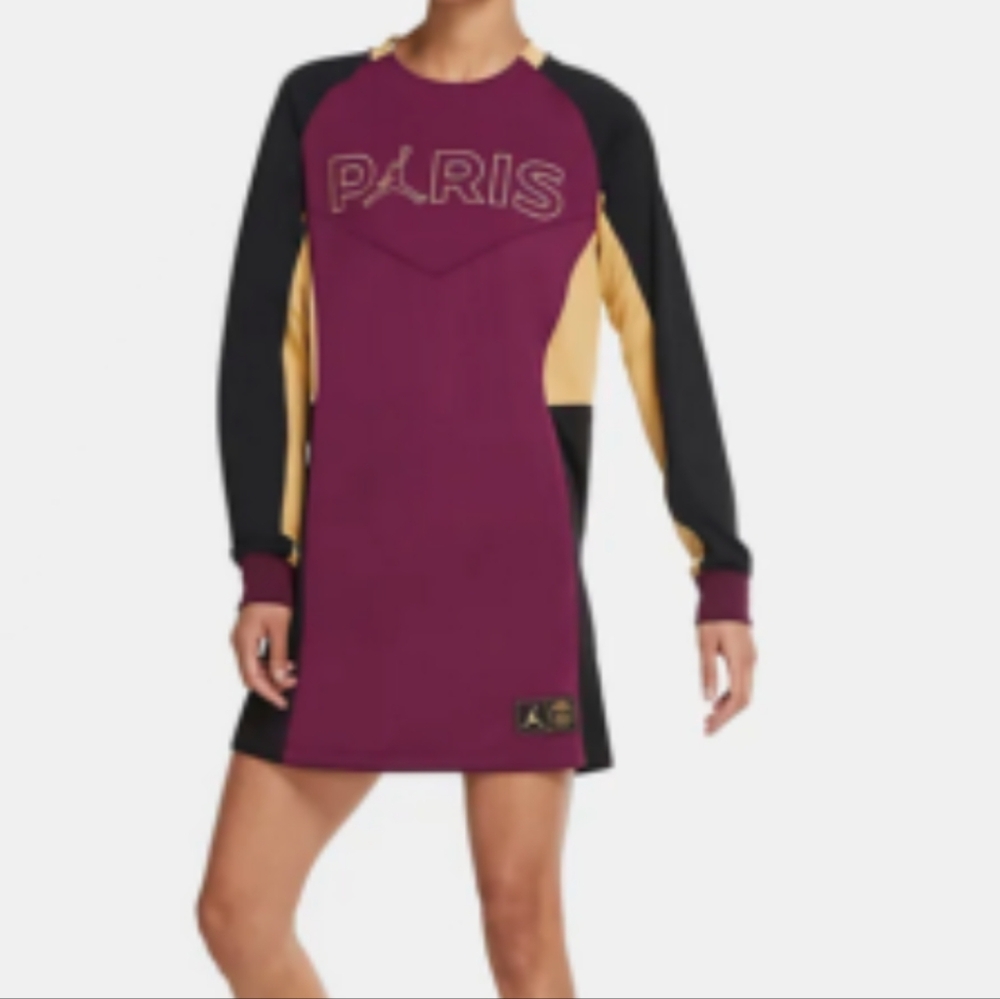 Jordan Paris Colorblock Long-Sleeve Dress - Burgundy/Black/Gold